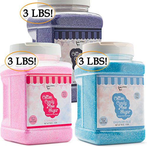 Product Cover The Candery Cotton Candy Sugar FLoss 3lbs 3 Pack Premium Flavors (Grape, Raspberry,Strawberry)