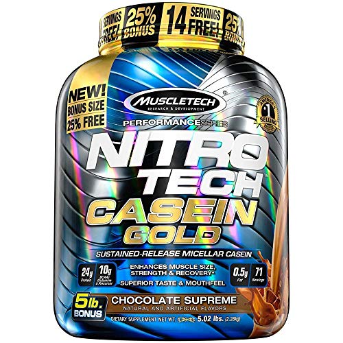 Product Cover MuscleTech NitroTech Casein Gold Protein Powder, Sustained-Release Micellar Casein, Chocolate Supreme, 5lbs
