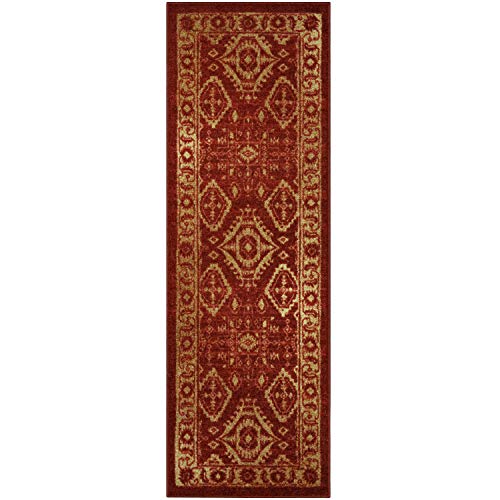 Product Cover Maples Rugs Runner Rug - Georgina 2 x 6 Non Skid Hallway Carpet Entry Rugs Runners [Made in USA] for Kitchen and Entryway, 2' x 6', Red/Gold