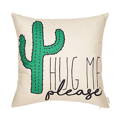 Product Cover Fjfz Please Hug Me Cactus Funny Quote Decor Spring Summer Decoration Cotton Linen Home Decorative Throw Pillow Case Cushion Cover with Words Sofa Couch, 18
