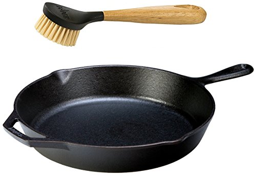 Product Cover Lodge Seasoned Cast Iron Skillet with Scrub Brush- 12 inch Cast Iron Frying Pan With 10 inch Bristle Brush
