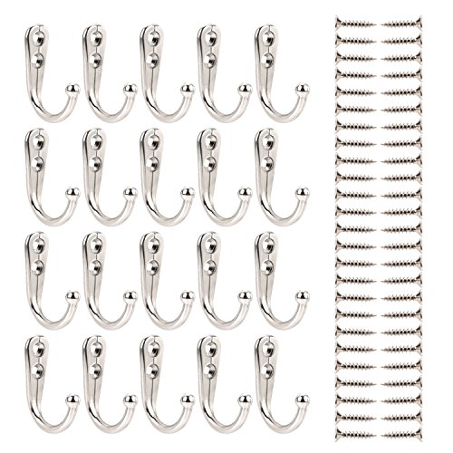 Product Cover eBoot 20 Pieces Wall Mounted Hook Robe Hooks Single Coat Hanger and 50 Pieces Screws (Silver)
