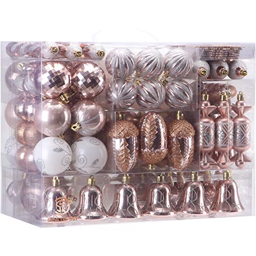 Product Cover Sea Team 155-Pack Assorted Shatterproof Christmas Ball Ornaments Set Decorative Baubles Pendants with Reusable Hand-held Gift Package for Xmas Tree (Rose Gold)