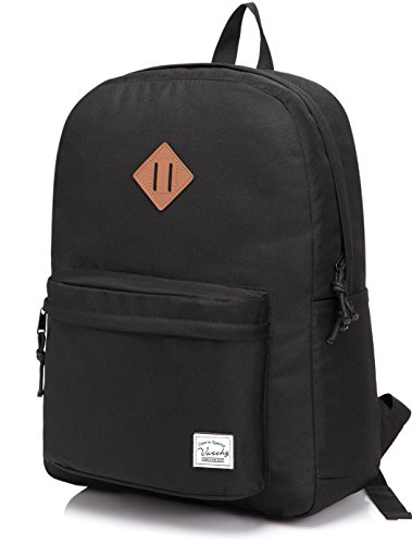 Product Cover Lightweight Backpack for School, VASCHY Classic Basic Water Resistant Casual Daypack for Travel with Bottle Side Pockets (Black)