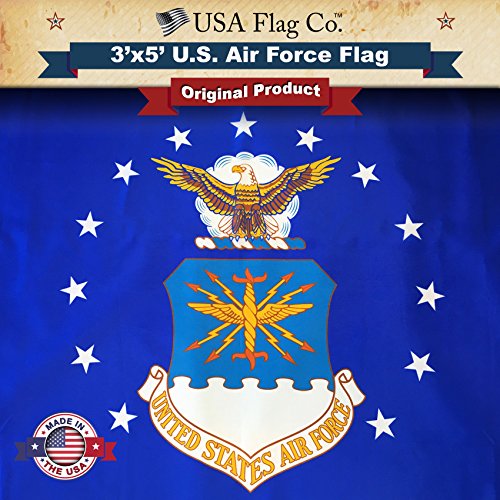 Product Cover USA Flag Co. US Air Force Flag is 100% American Made: The Best 3x5 Outdoor USAF Flags, (Made in USA) for Prime Members and Amazon A to Z Guarantee.