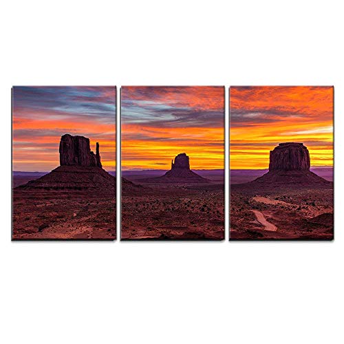Product Cover wall26 - 3 Piece Canvas Wall Art - Monument Valley Sunset West and East Mittens and Merrick Butte Utah - Modern Home Decor Stretched and Framed Ready to Hang - 16
