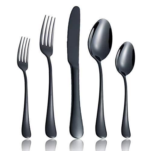 Product Cover 20-Piece Flatware Silverware Set Service for 4 Stainless Steel Cutlery Include Knife Fork Spoon Dishwasher Safe (Black)