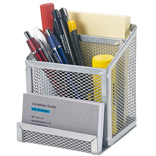 Product Cover Bonsaii Home Office Metal Mesh Desktop Organizer 3 Divided Compartments,Sliver(W6024)