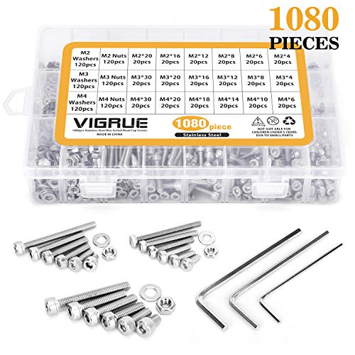 Product Cover VIGRUE M2-M3-M4-1080PCS Stainless Steel Screws and Nuts, 1080 Pcs Hex Socket Head Cap, Silver