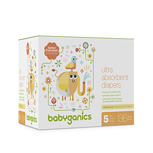 Product Cover Diapers, Size 5, 136 ct, Babyganics Ultra Absorbant Diapers, Packaging May Vary