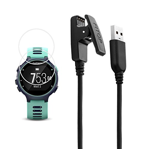 Product Cover JIUJOJA for Garmin Forerunner 735xt Charger Charging Clip Synchronous Data Cable and 2Pcs Free HD Tempered Glass Screen Protector Replacment Charger for Garmin Forerunner 735 Smart Watch