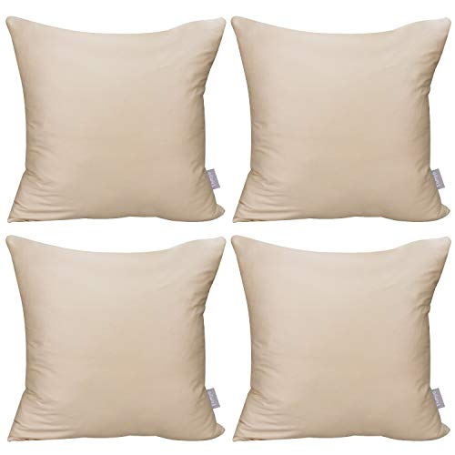 Product Cover 4-Pack 100% Cotton Comfortable Solid Decorative Throw Pillow Case Square Cushion Cover Pillowcase (Cover Only,No Insert)(18x18 inch/ 45x45cm,Khaki)