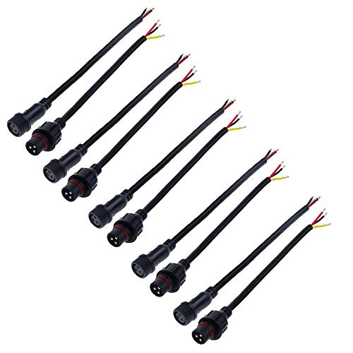 Product Cover ALITOVE 5 Pairs 3 Pin 3 Core Waterproof IP65 Male Female Plug LED Connector with 20cm 18AWG 3X 0.75mm² Cable for 5V 12V WS2812B WS2812 WS2811 SK6812 SK6812-RGBW LED Pixel Strip String Light 21mm Nut
