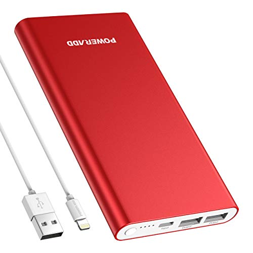 Product Cover POWERADD Pilot 4GS 12000mAh Lightning Input Portable Charger External Battery Charger with 3A High-Speed Output Compatible with iPhone, iPad, iPod, Samsung and More (Lightning Cable Include) - Red