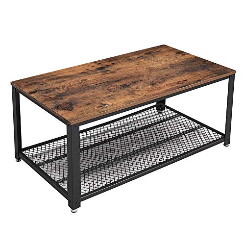 Product Cover VASAGLE Industrial Coffee Table with Storage Shelf for Living Room, Wood Look Accent Furniture with Metal Frame, Easy Assembly, Rustic Brown ULCT61X, 41. 8