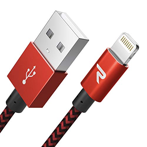 Product Cover RAMPOW Lightning Cable 6.5ft - [Apple MFi Certified], Durable Double Braided iPhone Charger Cable Compatible iPhone 11/Xs/Xs Max/X/8/7/7 Plus/6/6 Plus/5S/se/5, iPad, iPod - Red