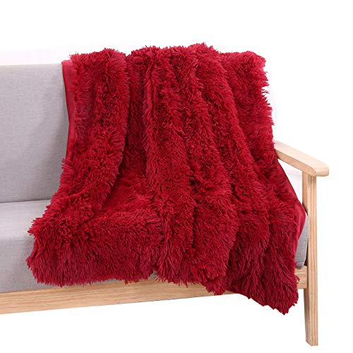 Product Cover YOU SA Super Soft Long Shaggy Fuzzy Fur Faux Fur Warm Elegant Cozy with Fluffy Sherpa Throw Blanket 51''63'',Red