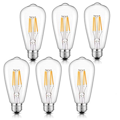 Product Cover CRLight Dimmable LED Edison Bulb 4W 2700K Warm White, 400LM 40W Incandescent Equivalent Vintage ST64 / ST21 LED Filament Bulbs, E26 Medium Base Clear Glass, Pack of 6