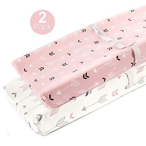 Product Cover Stretchy Changing Pad Covers-BROLEX 2 Pack Jersey Knit Change Pad Covers for Girls Boys,Pink & White Arrow
