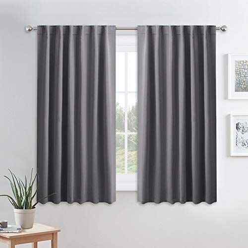 Product Cover PONY DANCE Blackout Curtains for Bedroom - 54 Inches Long Curtain Drapes with Back Loops Plus Rod Pocket Design Privacy Protect Energy Saving, 52 W x 54 L, Dark Gray, 1 Pair