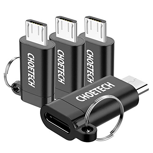 Product Cover CHOETECH USB C to Micro USB Adapter, 4 Pack Type C Female to Micro USB Male Convert Connector Support Charge & Data Sync Compatible with Samsung Galaxy S7/S7 Edge, Nexus 5/6 and Micro USB Devices