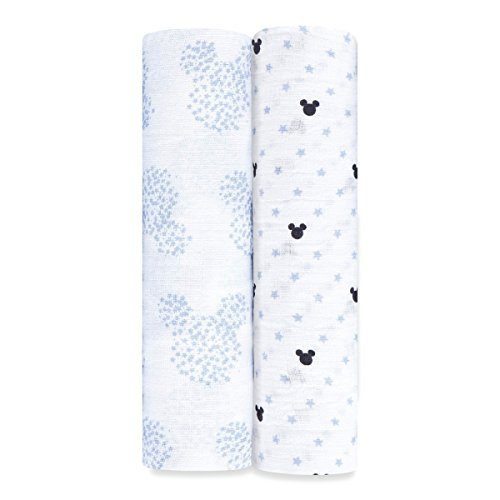 Product Cover aden + anais Aden by aden + anais Disney Swaddle Baby Blanket, 100% Cotton Muslin, 44 X 44 inch, 2 Pack, Mickey Mouse