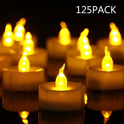 Product Cover Eloer Tea Lights Flameless LED Tea Lights Candles 125 Pack, Flickering Warm Yellow 100+ Hours Battery-Powered Tealight Candle. Ideal for Party, Wedding, Birthday, Gifts and Home Decoration