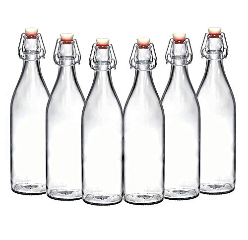 Product Cover Set of 6-33.75 Oz Giara Glass Bottle with Stopper Caps, Carafe Swing Top Bottles with Airtight Lids for Oil, Vinegar, Beverages, Liquor, Beer, Water, Kombucha, Kefir, Soda, by California Home Goods