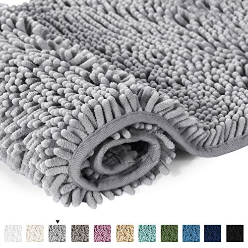 Product Cover Microfiber Bath Rugs Chenille Floor Mat Ultra Soft Washable Bathroom Dry Fast Water Absorbent Bedroom Area Rugs Gray, 20 inches by 32 inches