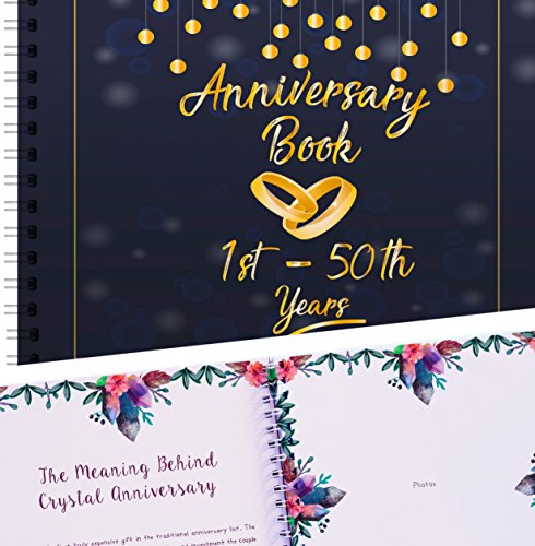 Product Cover Wedding Anniversary Memory Book - A Hardcover Journal To Document Anniversaries From The 1st To the 50th Year - Unique Couple Gifts For Him & Her - Personalized Marriage Presents For Husband & Wife.