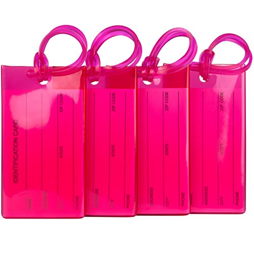 Product Cover 4 Pack TravelMore Luggage Tags For Suitcases, Flexible Silicone Travel ID Identification Labels Set For Bags & Baggage - Hot Pink
