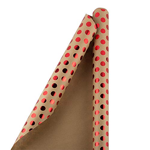 Product Cover JAM PAPER Gift Wrap - Kraft Wrapping Paper - 25 Sq Ft - Red Foil Polka Dots on Brown Kraft Paper - Roll Sold Individually