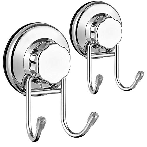 Product Cover SANNO Double Hooks Suction Cups Vacuum Hook for Flat Smooth Wall Surface Towel Robe Bathroom Kitchen Shower Bath Coat,NeverRust Stainless Steel (2 Pack)