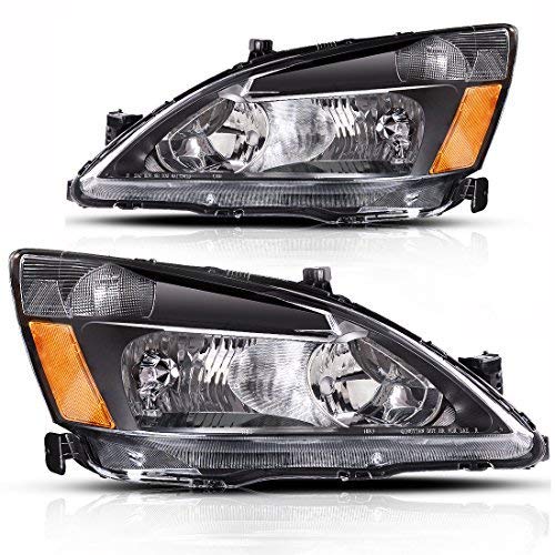 Product Cover AUTOSAVER88 For 2003 2004 2005 2006 2007 Honda Accord Headlight Assembly OE Headlamp Replacement,Amber Reflector Black Housing(Pair,HO2502120&HO2503120)