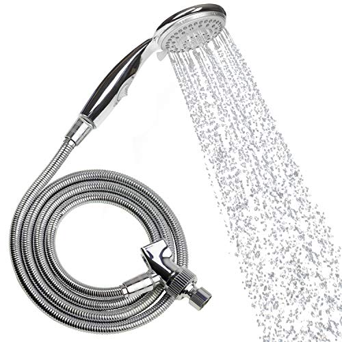 Product Cover Vive Handheld Shower Head - Long Hose, High Pressure, Chrome Finish Bathroom Faucet Kit with Large Waterfall, Rainfall Head - Universal Adapter Holder Mount for Wall - Clean, Overhead Rain Style
