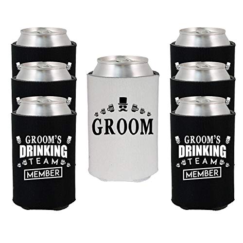 Product Cover Shop4Ever Groom and Groom's Drinking Team 'Member' Can Coolie Wedding Drink Coolers Coolies (Member, Blk, 6 Pk)