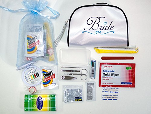 Product Cover Yacanna Wedding Survival Kit Bridal Emergency Kit in White Satin Bride Travel Bag -Gifts for Bride