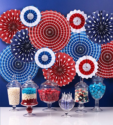 Product Cover Moon Boat Fourth Of July Patriotic Decorations - Red White Blue Hanging Paper Fans 4Th Party Favors
