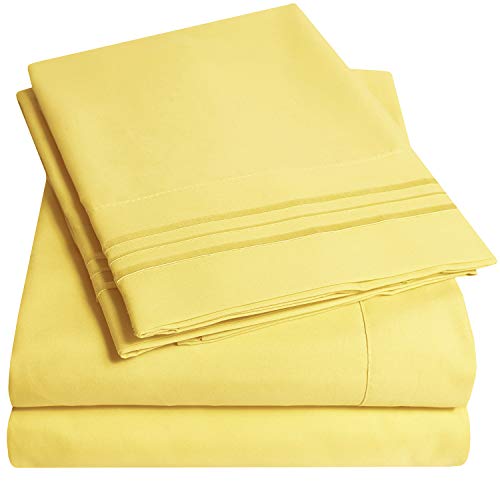 Product Cover 1500 Supreme Collection Extra Soft Twin XL Sheets Set, Yellow - Luxury Bed Sheets Set with Deep Pocket Wrinkle Free Hypoallergenic Bedding, Over 40 Colors, Twin XL Size, Yellow