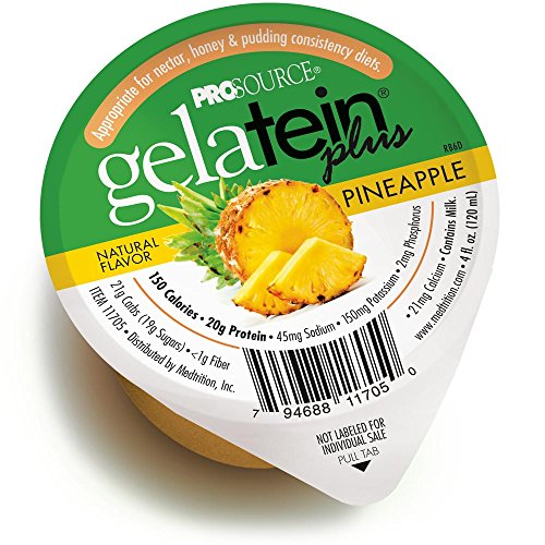 Product Cover Gelatein Plus Pineapple: 20 Grams of Protein. Ideal for Clear Liquid Diets, swallowing Difficulties, bariatric, Dialysis and Oncology. Great pre or Post-Workout Snack. (14 Pack)