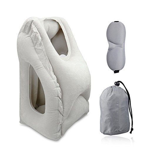 Product Cover Gray : Travel Pillow, Portable Head Neck Rest Inflatable Pillow from HOMCA, Design for Airplanes, Cars, Buses, Trains, Office Napping, Camping - Includes Free Eye mask (Gray)