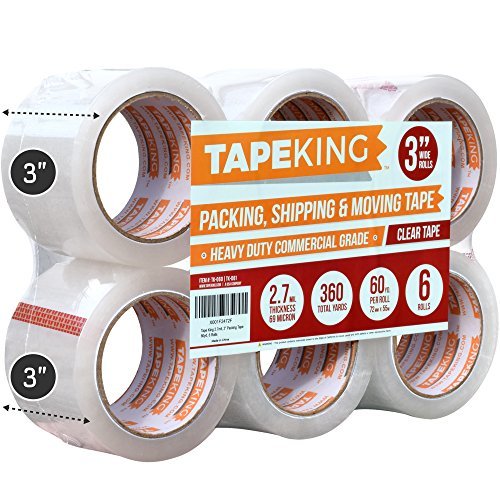 Product Cover Tape King Clear Packing Tape 3 Inch Wide (2.7mil Thick) - 60 Yards Per Refill Roll (Pack of 6 Rolls) - Strong Sealing Adhesive Industrial Depot Tapes for Moving, Packaging, Shipping, Office & Storage