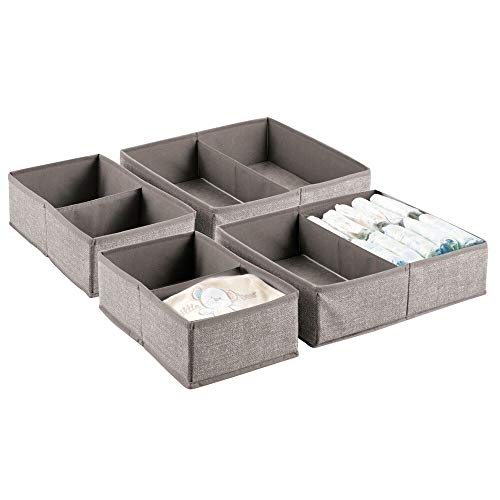 Product Cover mDesign Soft Fabric Dresser Drawer and Closet Storage Organizer Set for Child/Kids Room, Nursery, Playroom, Bedroom - Rectangular Organizer Bins with Textured Print - Set of 4 - Linen/Tan