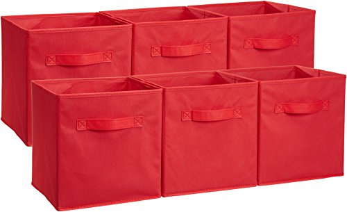 Product Cover AmazonBasics Foldable Storage Bins Cubes Organizer, 6-Pack, Red