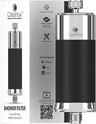 Product Cover CasaFlow Shower Filter - High Output 13,500 Gallons Water Filter for Hard Water - NSF Certified KDF - Removes Chlorine - Soften Water - Improves Condition of Skin, Hair and Nails