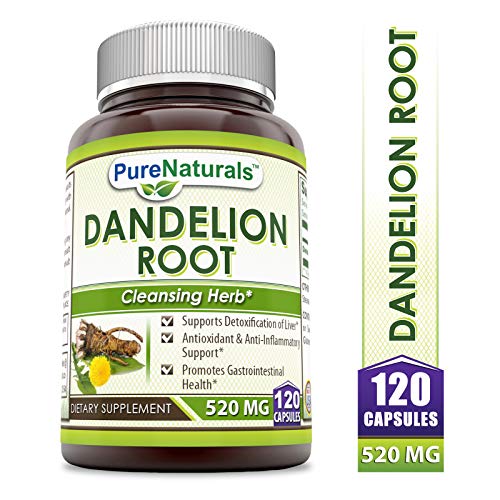 Product Cover Pure Naturals Dandelion Root Dietary Supplement 520 Mg 120 Capsules- Supports Detoxification of Liver* Antioxidant & Anti-Inflammatory Support* Promotes Gastrointestinal Health*