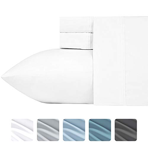 Product Cover 700-Thread-Count Cotton Blend Sheet Pure White Queen Sheets Set, 4-Piece Best Bedding Sheets For Bed on Amazon, Breathable Sateen Weave, Deep Pocket Fits Low Profile Foam and Tall Mattresses