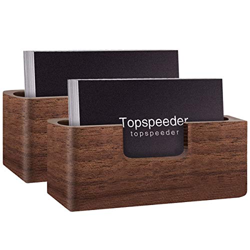 Product Cover Wood Business Card Display Holder, Professional Brown Walnut Cards Case for Desk Desktop Single Compartment Wooden Name Card Stand for Tables Organizer Index Card Filing (2 Pack)