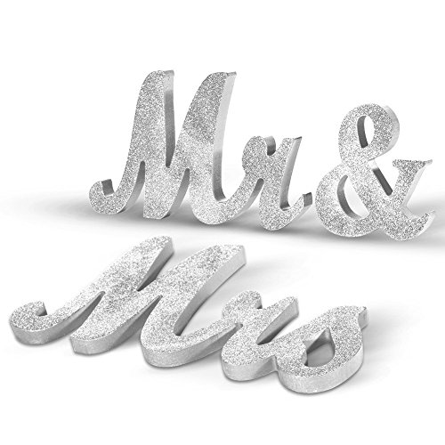 Product Cover Haperlare Vintage Style Mr and Mrs Sign Mr & Mrs Wooden Letters Wedding Sign with Silver Glitter for Christmas Decorations,Wedding Table,Photo Props,Party Table,Top Dinner Decoration