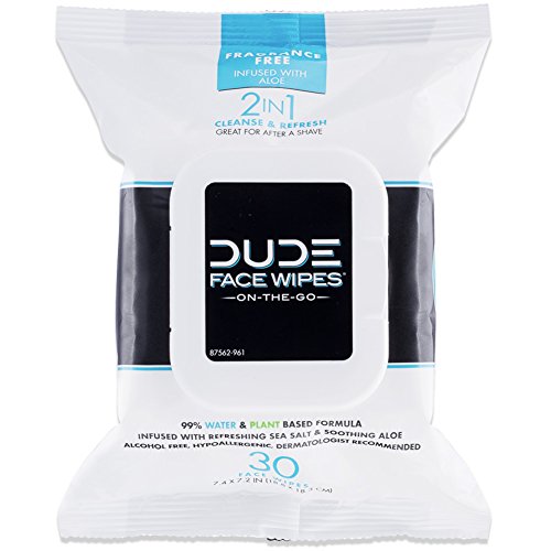 Product Cover DUDE Face & Body Wipes 30 Count Unscented for Sensitive Skin Infused with Refreshing Sea Salt & Soothing Aloe, Moisturizing Face Cleansing Cloths for Men, Hypoallergenic, Alcohol Free